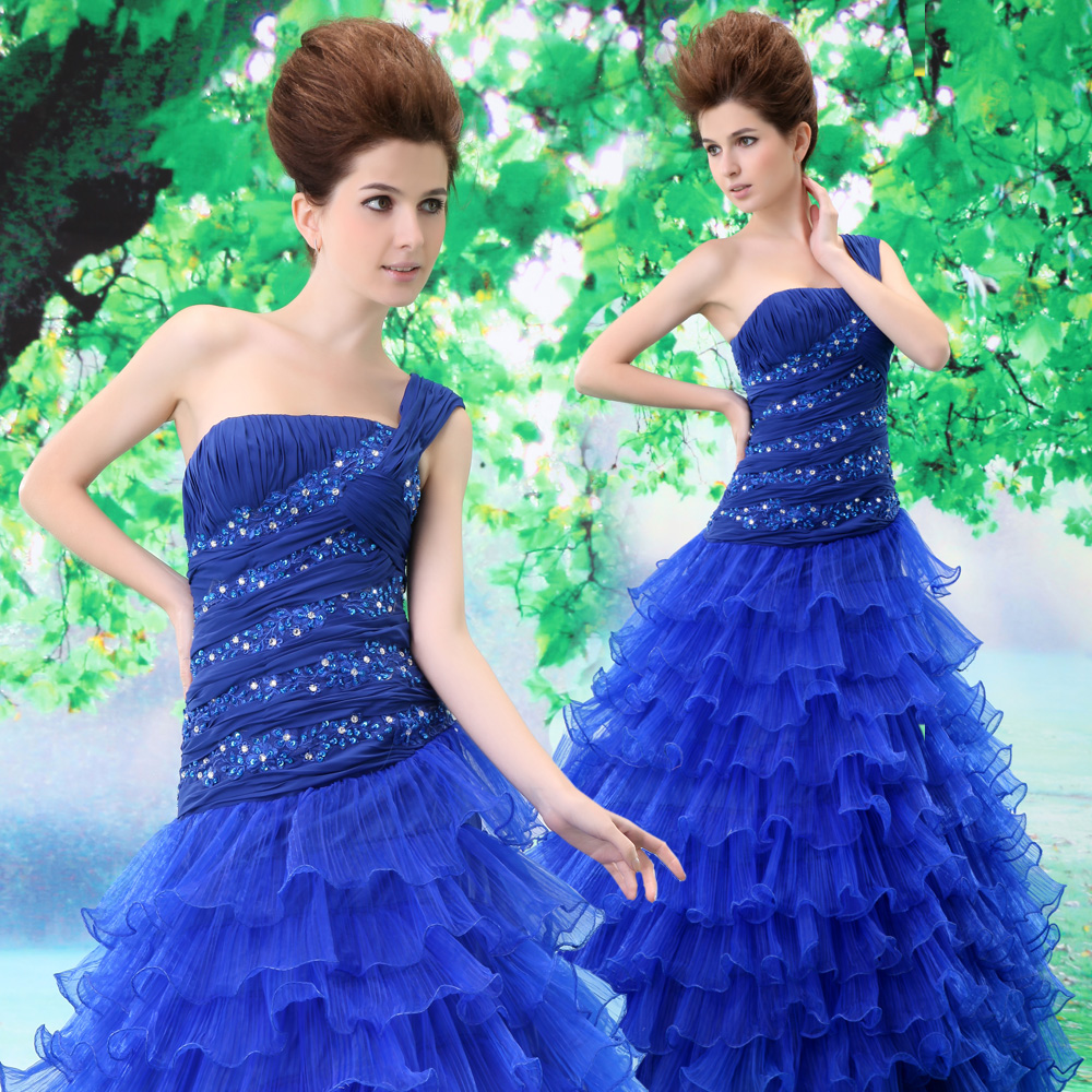 One Shoulder Prom Dress Royal Blue Sweet 16 Gown