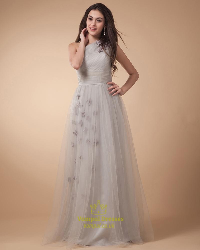 Asymmetrisches Satin- und Tüll-Abendkleid mit Raffungen