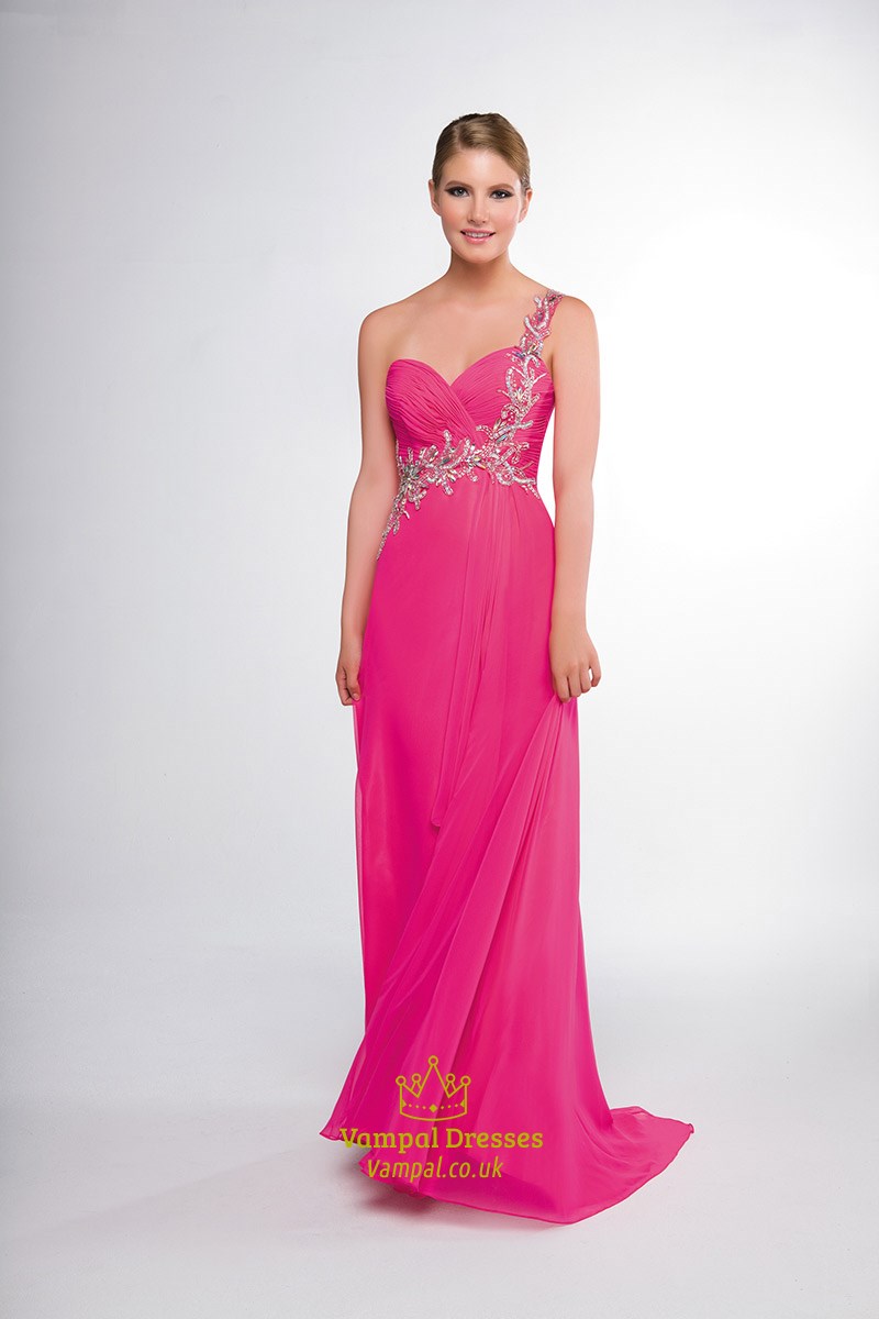 Ein-Schulter-Chiffon-Maxi-Prom-Kleid mit Trägern