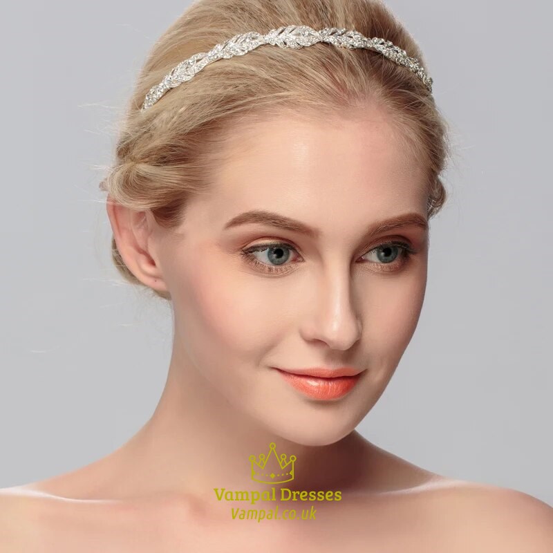 Crystal Rhinestone Tiara With Floral Leaf Pattern