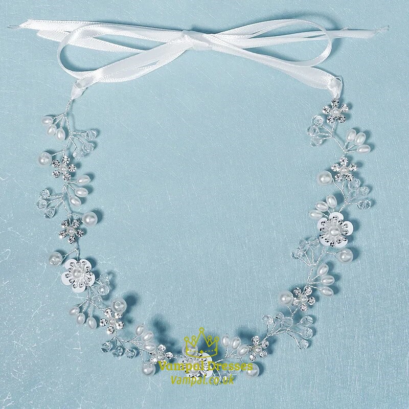 Florales Perlen-Braut-Kranz-Stirnband mit Kristall-Verzierungen