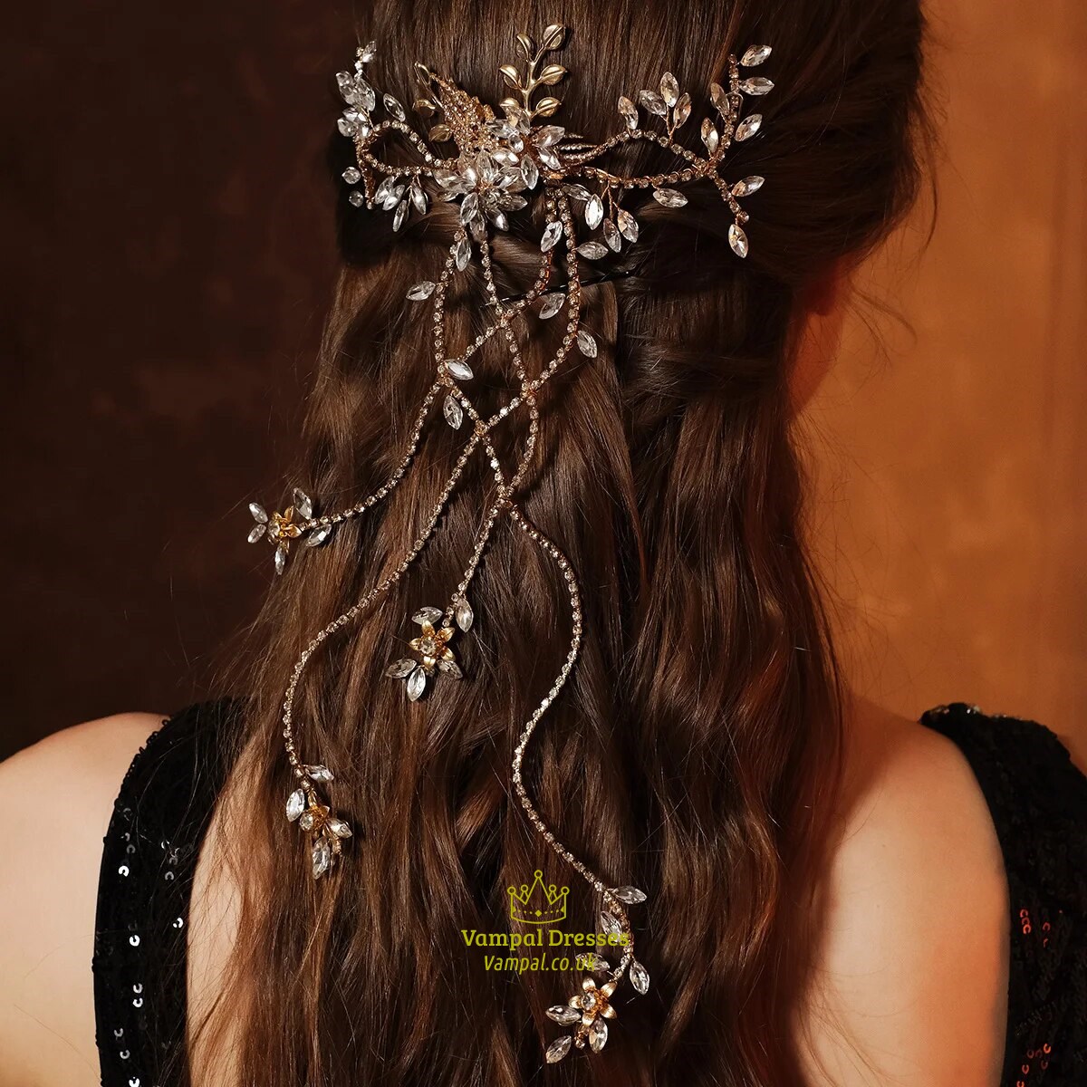 Kristall-Haarkamm mit Quaste und Strass-Tiara-Haarband