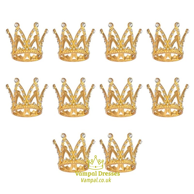 Winzige Strass Tiara Kuchen-Dekorationen für Feiern 10er Pack