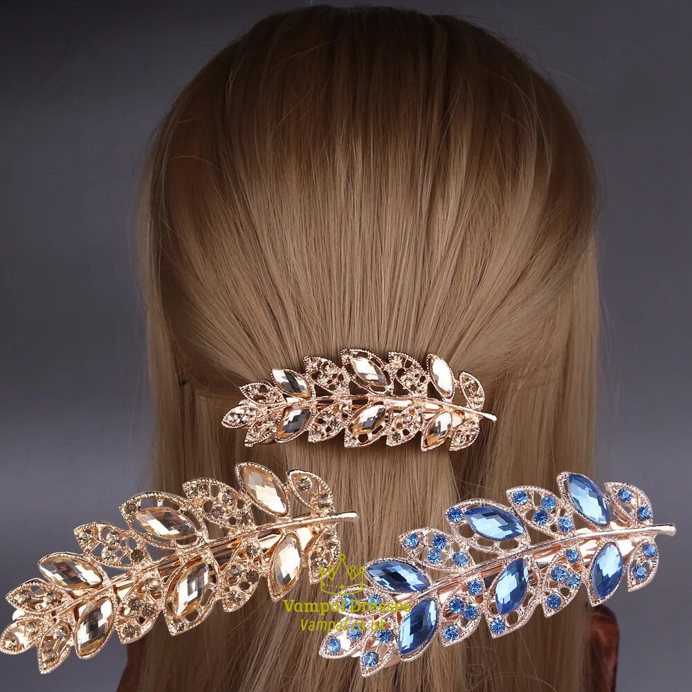 Elegant Crystal Leaf Spring Hairpin For Women