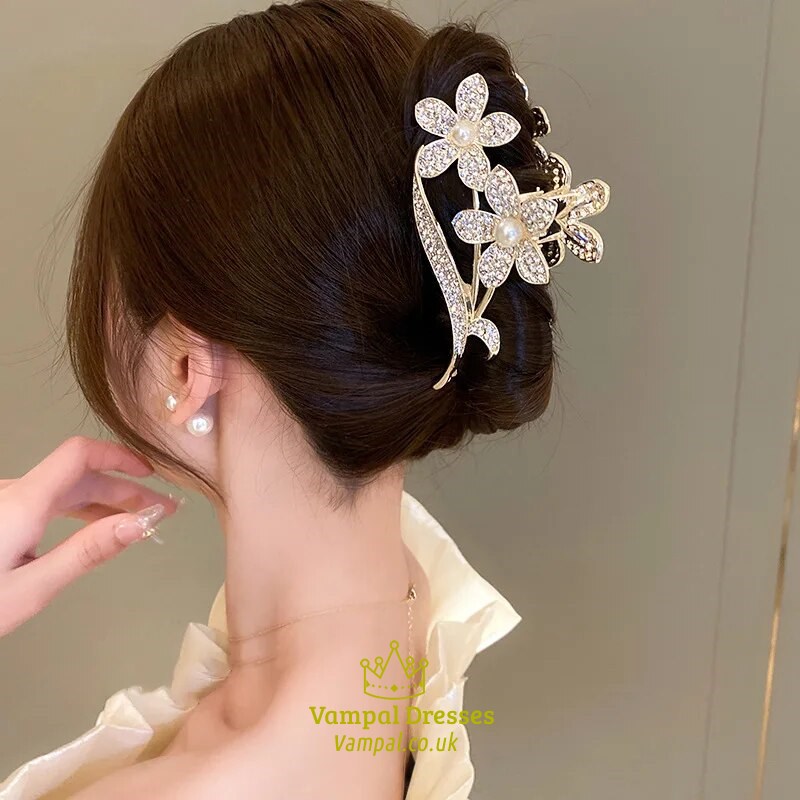 Elegant Rhinestone Pearl Ponytail Claw Clips - Luxury Hair Accessories