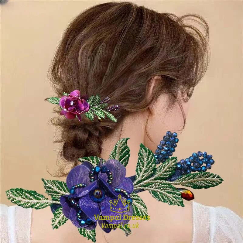 Korean Rose Crystal Hair Clip - Vintage Elegance For Women