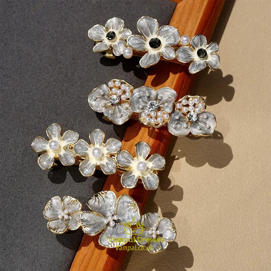 Pearl Flower Hair Claws For Women – Shiny Ponytail Headwear