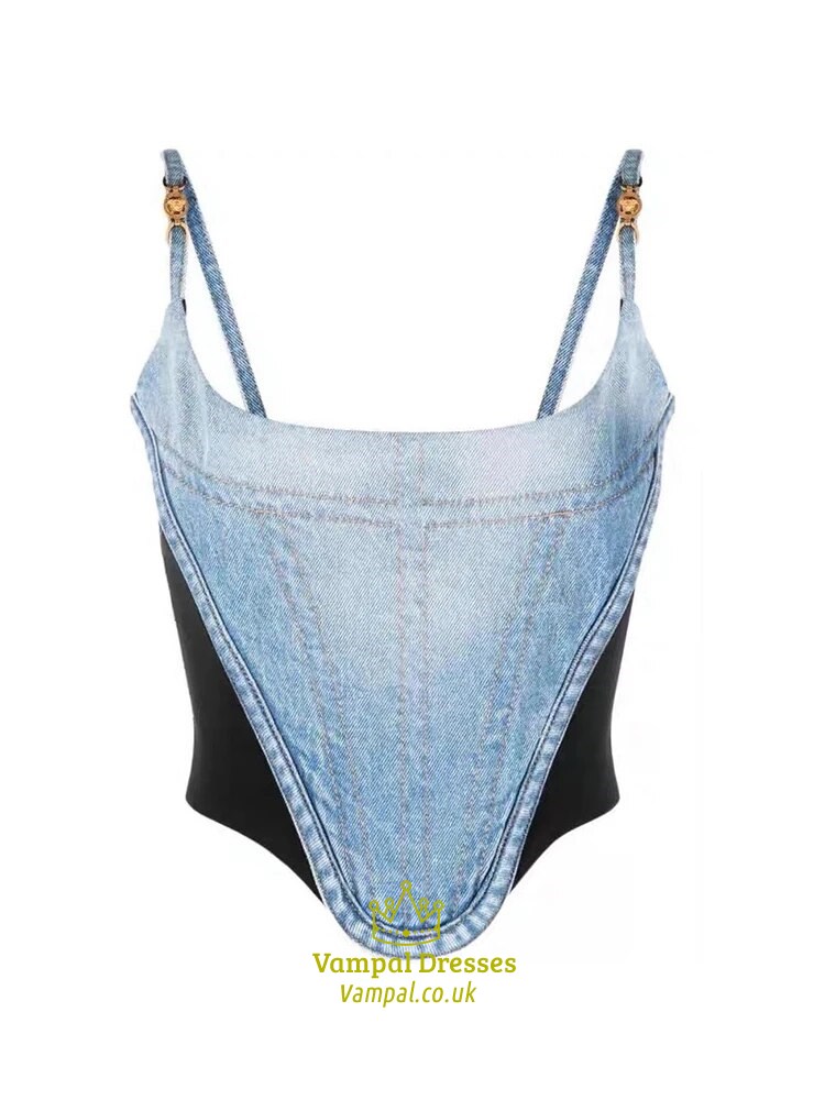 90'S Patchwork Crop Top: Off-Shoulder Denim Vest