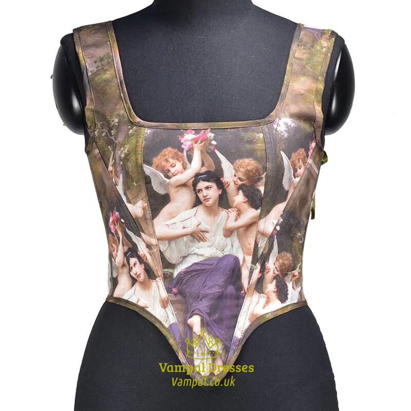 Atmungsaktives Korsett-Top mit Ölgemälde-Druck – Verstellbarer vielseitiger Stil