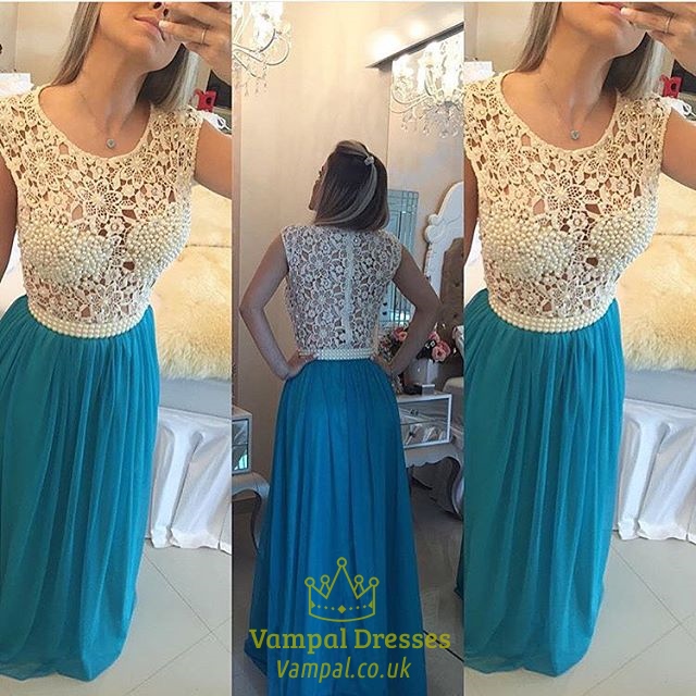 Ärmelloses Chiffon-Prom-Kleid mit Illusions-Spitze und perlenbesetztem Oberteil