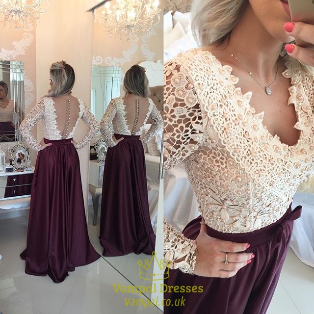 Chiffon-Prom-Kleid mit offenem Rücken, perlenbesetztem Oberteil und Illusions-Langarm