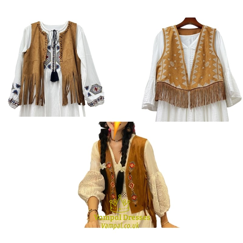 Faux Suede Fringe Vest - 70S Hippie Sleeveless Jacket