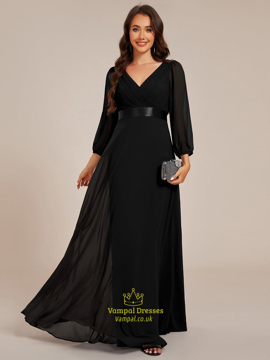 classical floor length long sleeves empire waist chiffon evening dresses