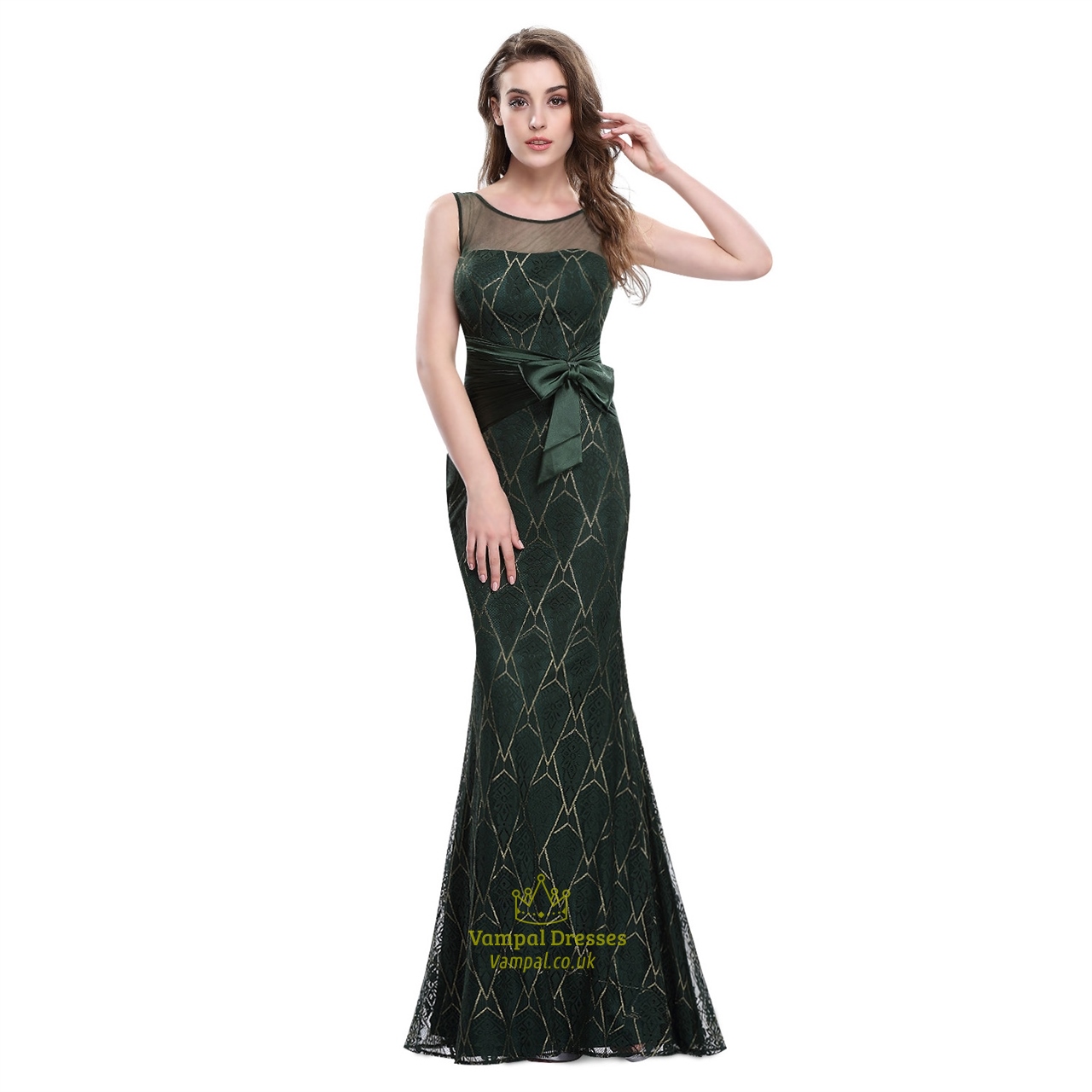 Waldgrünes Mermaid-Prom-Kleid mit Spitzenverzierungen und geraffter Taille
