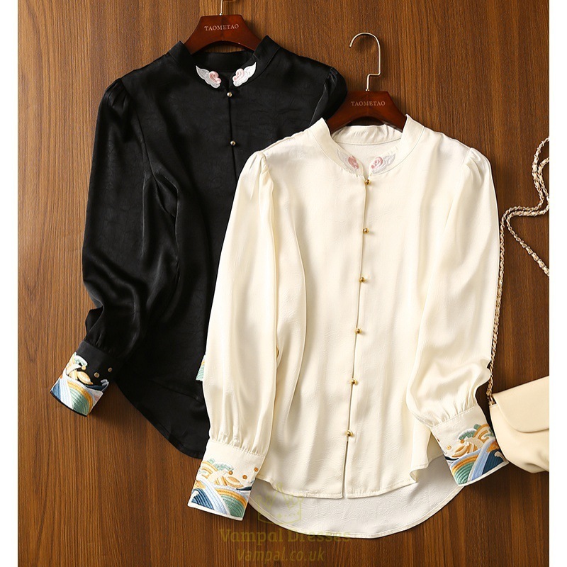 Embroidered White Blouse Zen Chic Texture Women's Top
