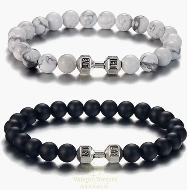 Beaded Charm Bracelets For Men Women Natural Black Lava Stone Bangles Yoga Fitness Jewelry