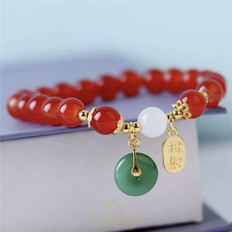 Red Lucky Beaded Bracelet Chinese Style Zodiac Dragon Handmade Rope Bracelet