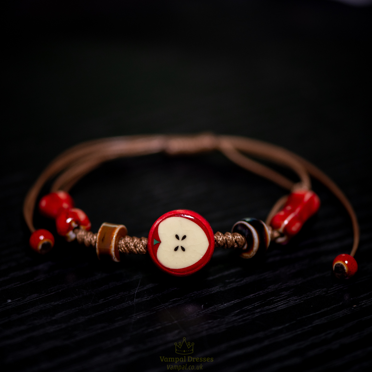Handmade Apple Ceramic Bracelet Adjustable Woven Cord Cartoon Style Jewelry