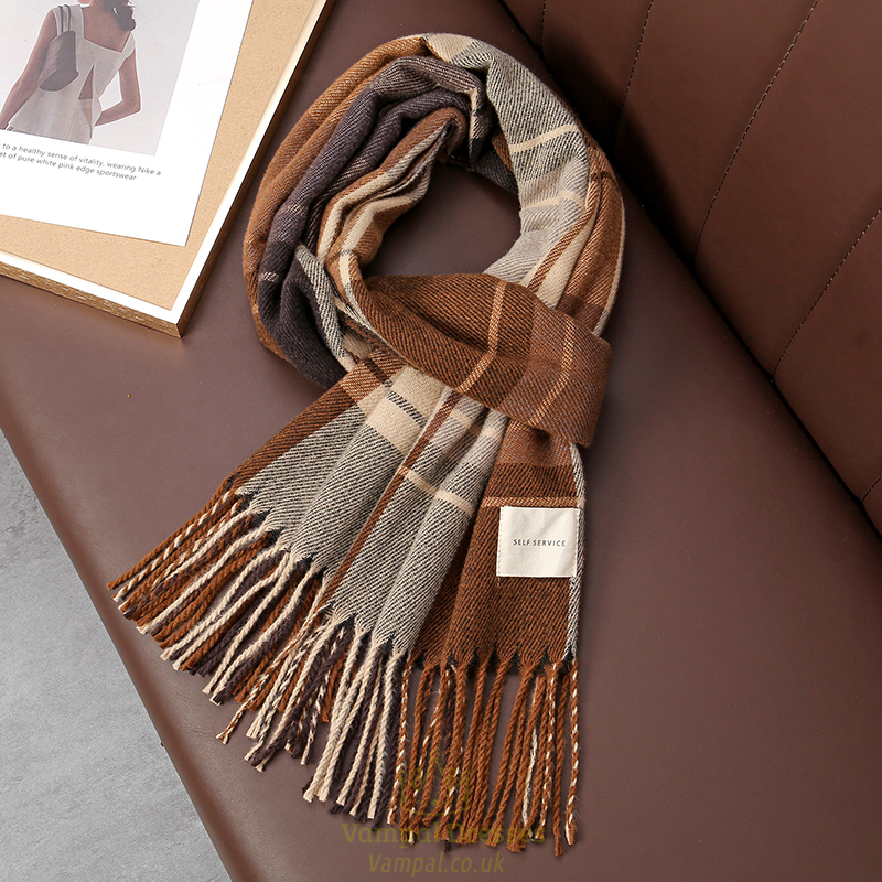 Thick Cashmere Plaid Scarf With Tassels - Winter Fashion Shawl & Wrap