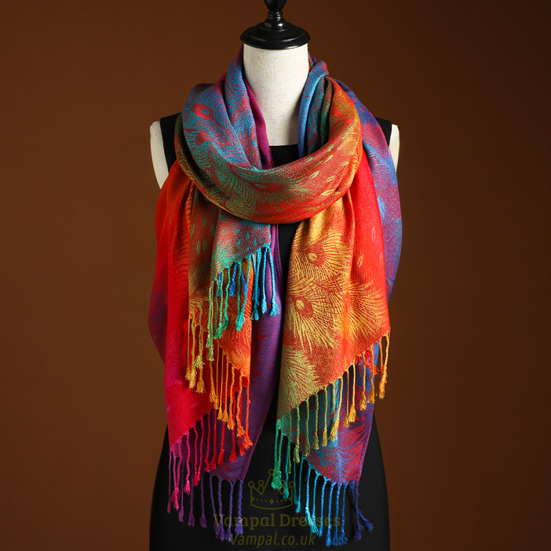 Bohemian Paisley Shawl With Multicolor Fringe Scarf, Dual-Purpose Windproof Warm Wrap