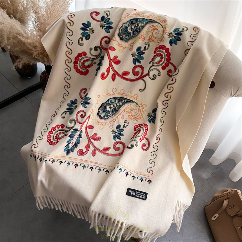 Embroidered Cashmere Pashmina Shawl Wrap Poncho