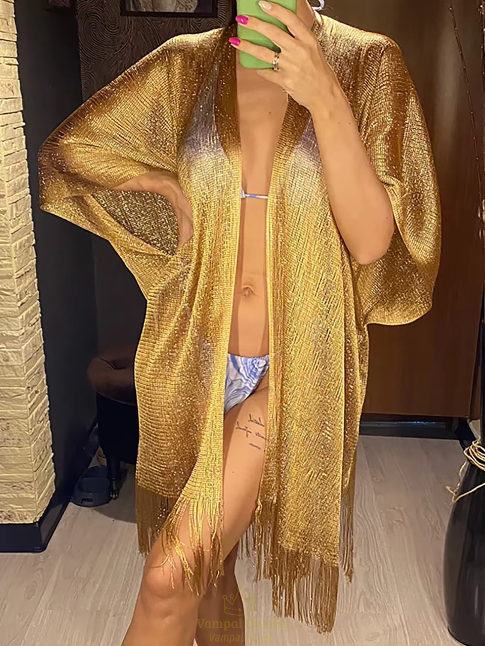 Bright Silk Sunscreen Shawl With Gold Silver Shiny Lace Tassel