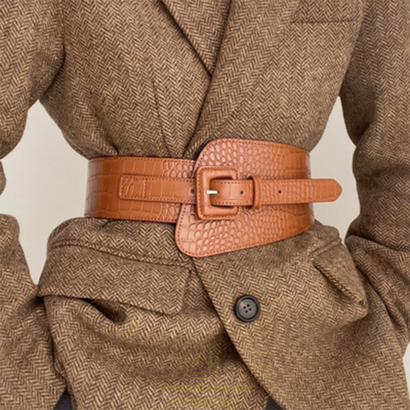 advanced sense ultra wide women's elastic waistband with coat skirt waist belt women's outerwear with tight belt suit decoration