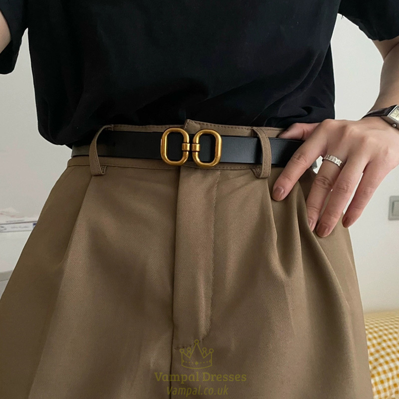 Faux Leather Belt With Metal Buckle For Women
