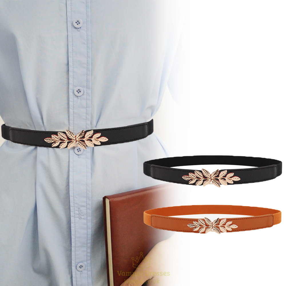 Women's Elastic Waist Belt With Metal Leaf Buckle