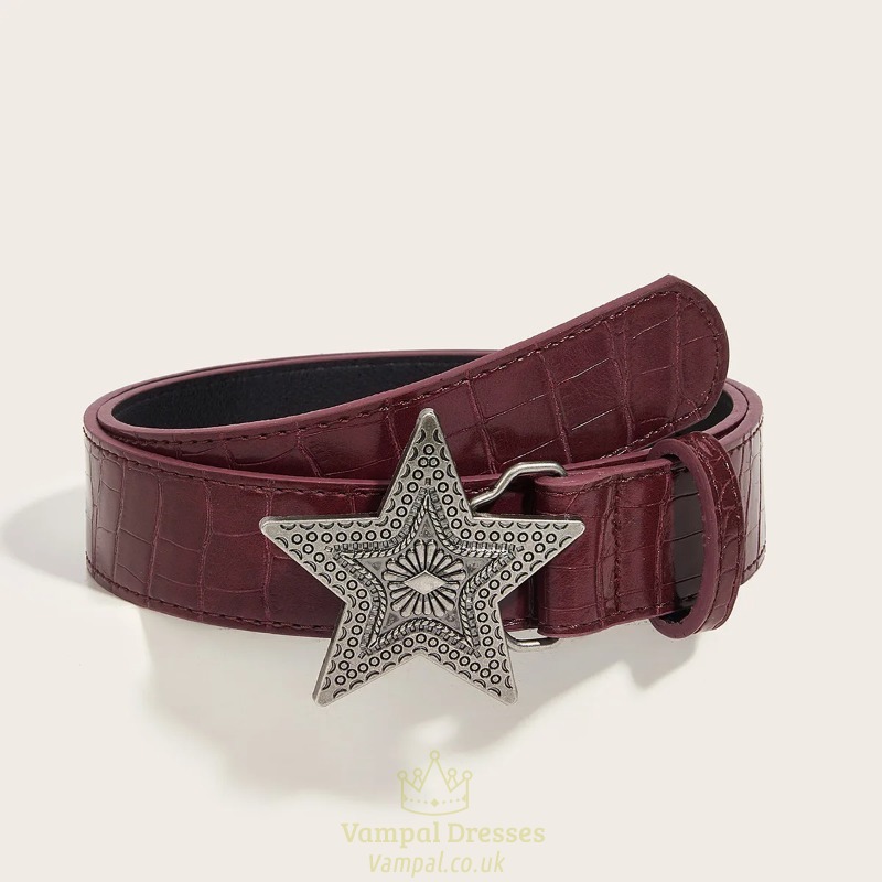 Gothic Punk Sternschließe PU-Leder Taillengürtel Rot