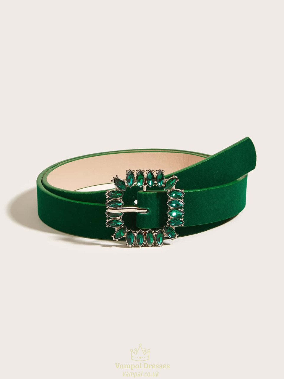 Four Seasons Ladies Crystal Square Buckle Pu Velvet Solid Color Elegant Dress Belt