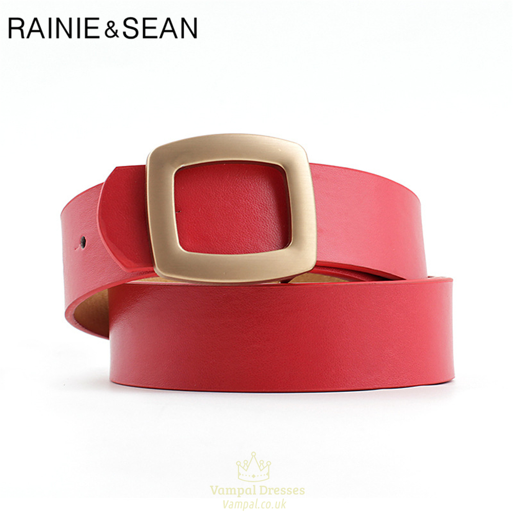 Vintage Buckle Women's Belt For Trousers Red Pu Leather Ladies Fashion Belt