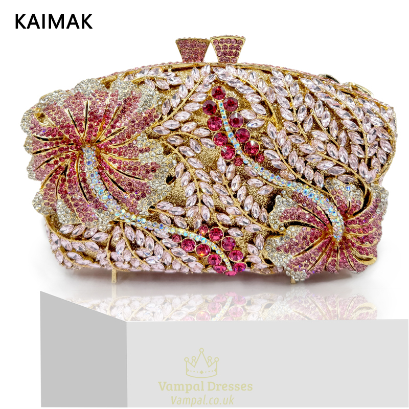 Gold Diamond Evening Clutch Bag With Swarovski Stones