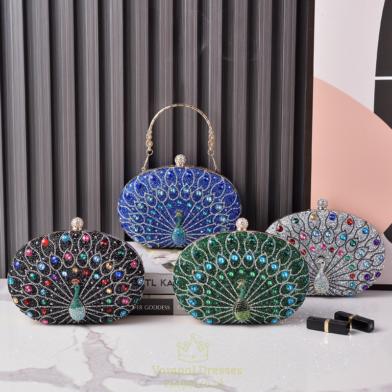 Handbag Blue Pattern Blue New Peacock Pattern Handbags Diamond Evening Bags For Women ...