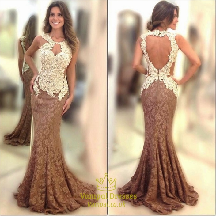 Ärmelloses verziertes Lace-Offener-Rücken-langes Mermaid-Prom-Kleid