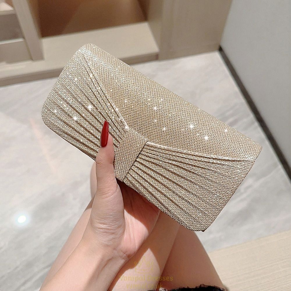 Elegant Gold Silver Evening Bag With Chain Shoulder Strap