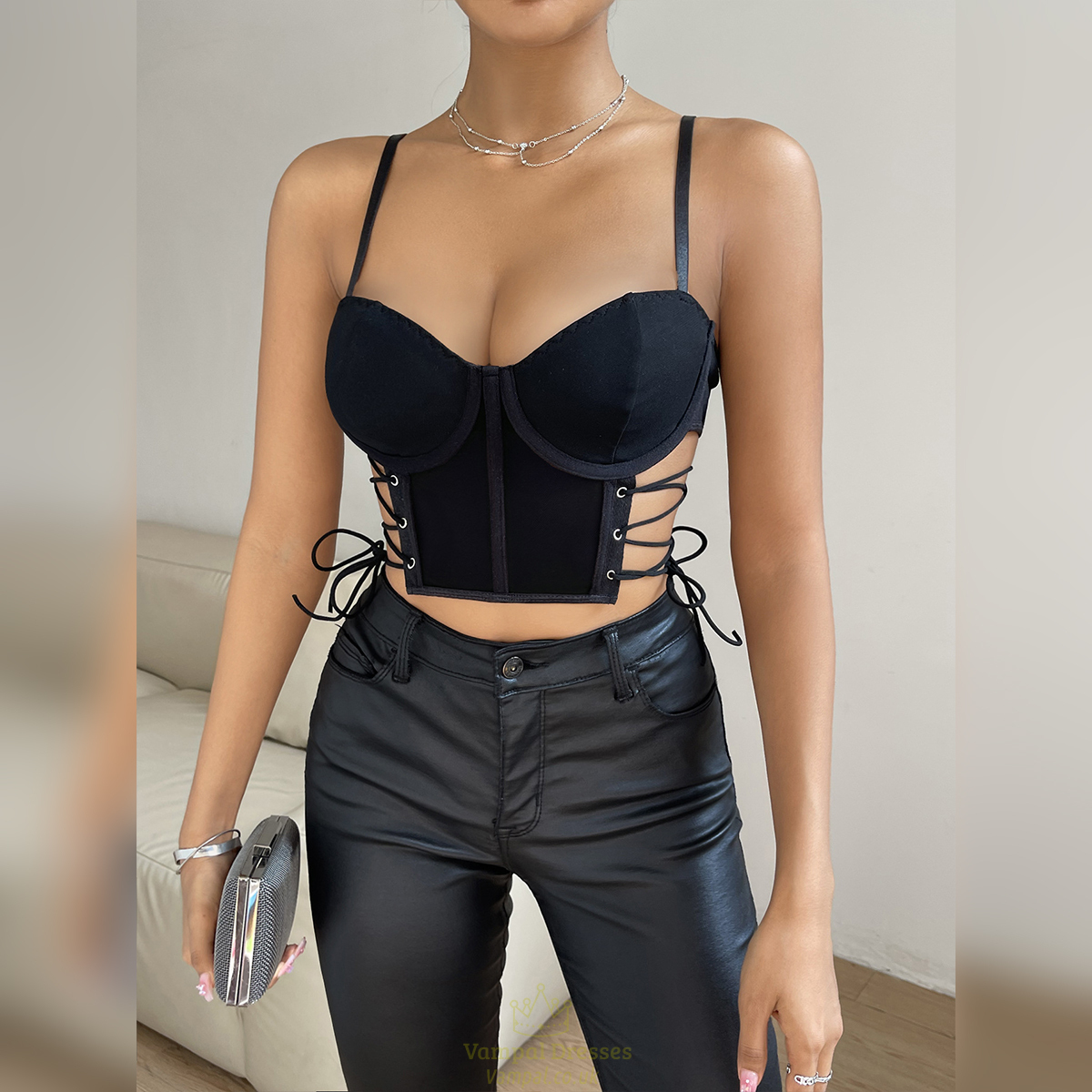 Corset Cut Out Patchwork Cross Bandage Camisole Crop Fishbone Vest