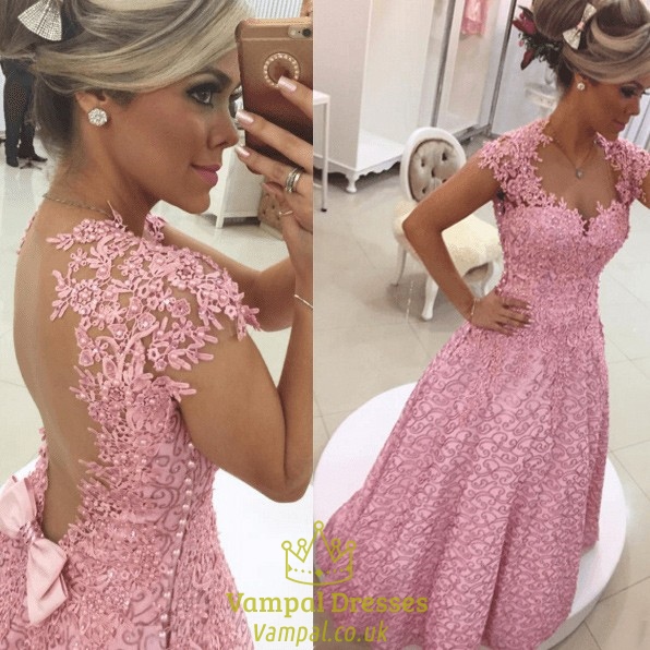 Rosa Perlen-Spitzen-Applikation, ärmelloses Kleid mit offenem Rücken, lang, Abendkleid