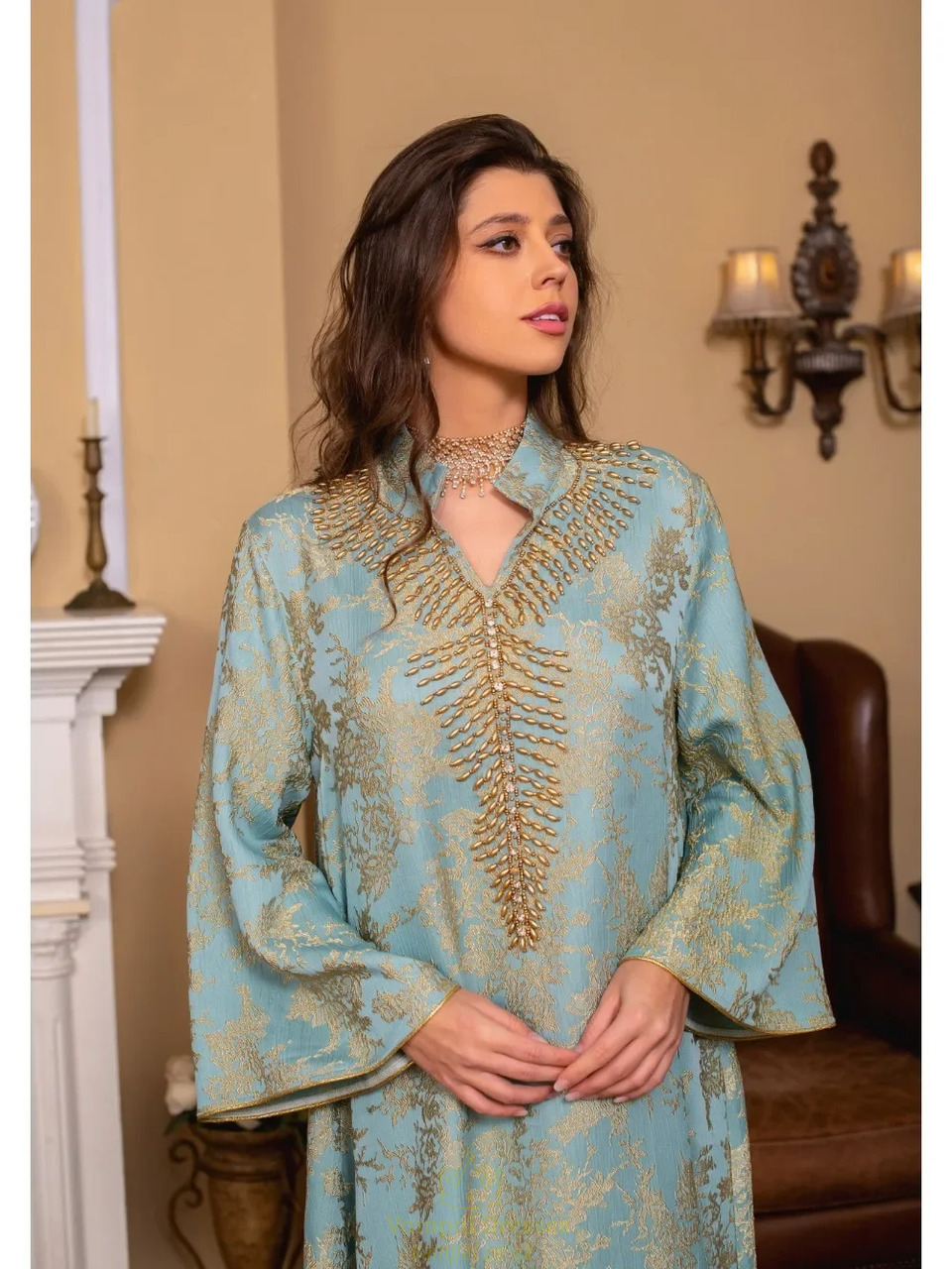 Black Eid Muslim Dress For Women Abaya Beading Stand Collar Jalabiya ...