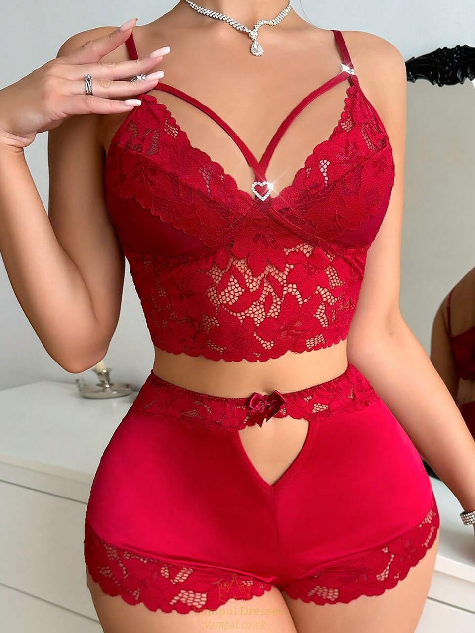 Women's Lace V-Neck Nightgown – Burgundy Silk Satin Sleepwear Set