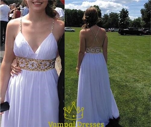 Spaghetti-Strap-V-Ausschnitt-Kleid mit Perlenverzierung und Empire-Taille