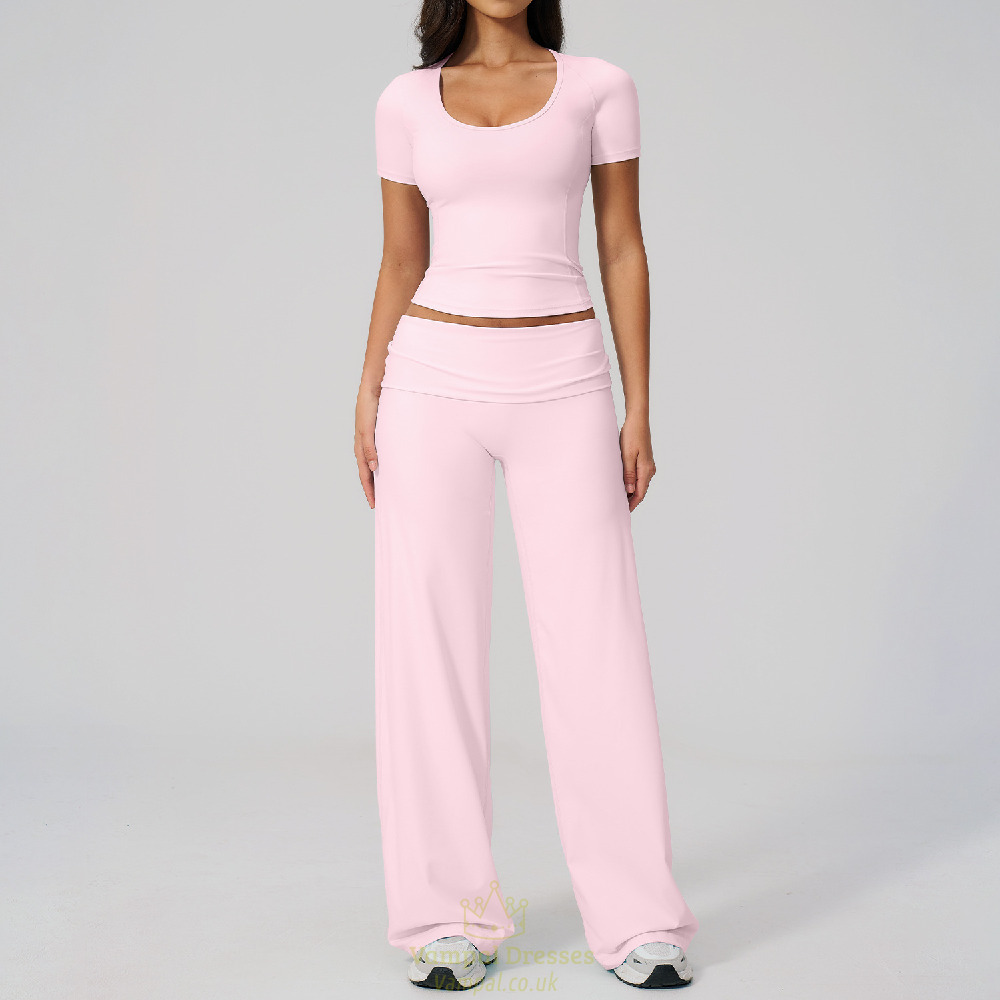 zweiteiliger Yoga Anzug Damen Tracksuit Gym Workout Kurzarm High-Waist-Yogahose