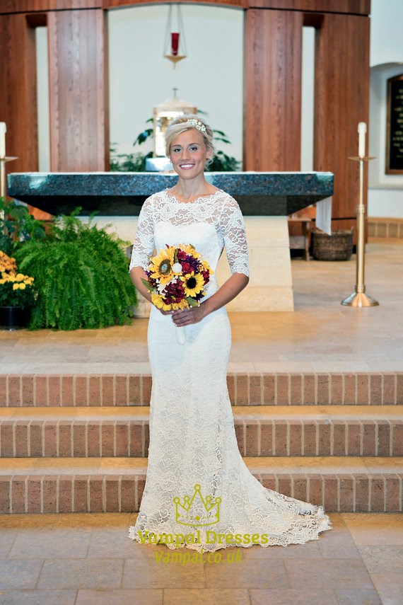 Meerjungfrau-Hochzeitskleid mit langen Ärmeln, Rückenausschnitt und Spitze
