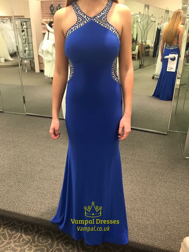 Offener Rücken Perlenbesetztes Bodenlang Chiffon Abschlussballkleid