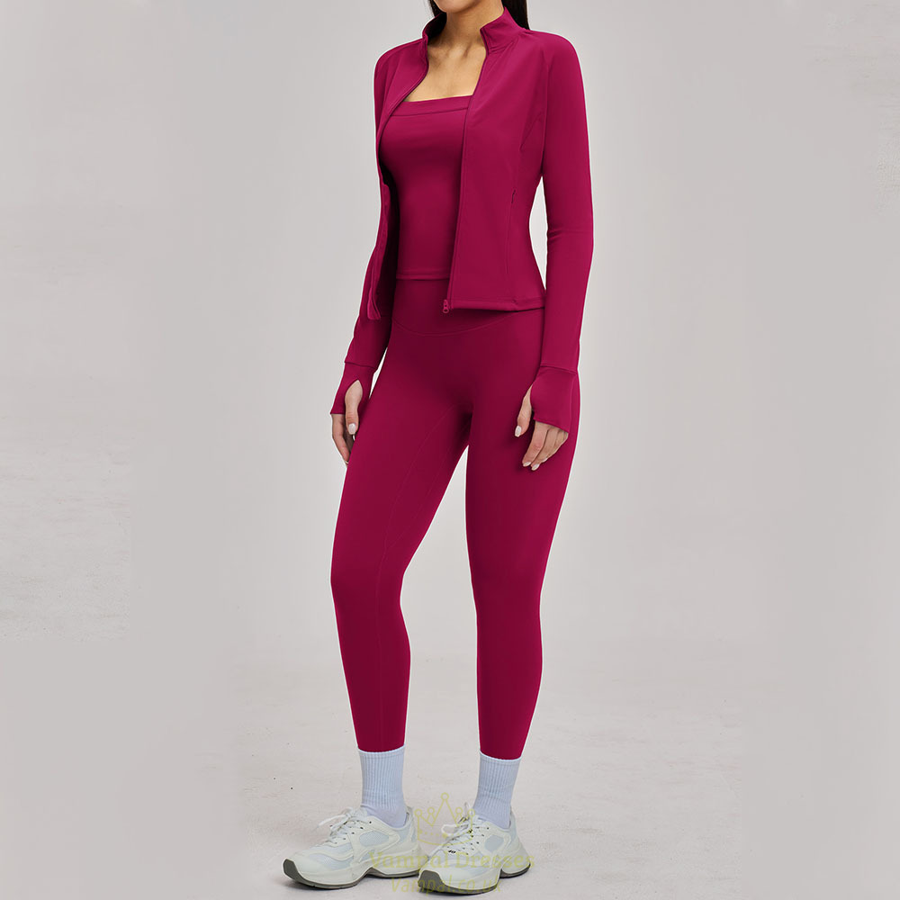 3-Piece Yoga Set Long Sleeve High Waist Tights Tracksuit