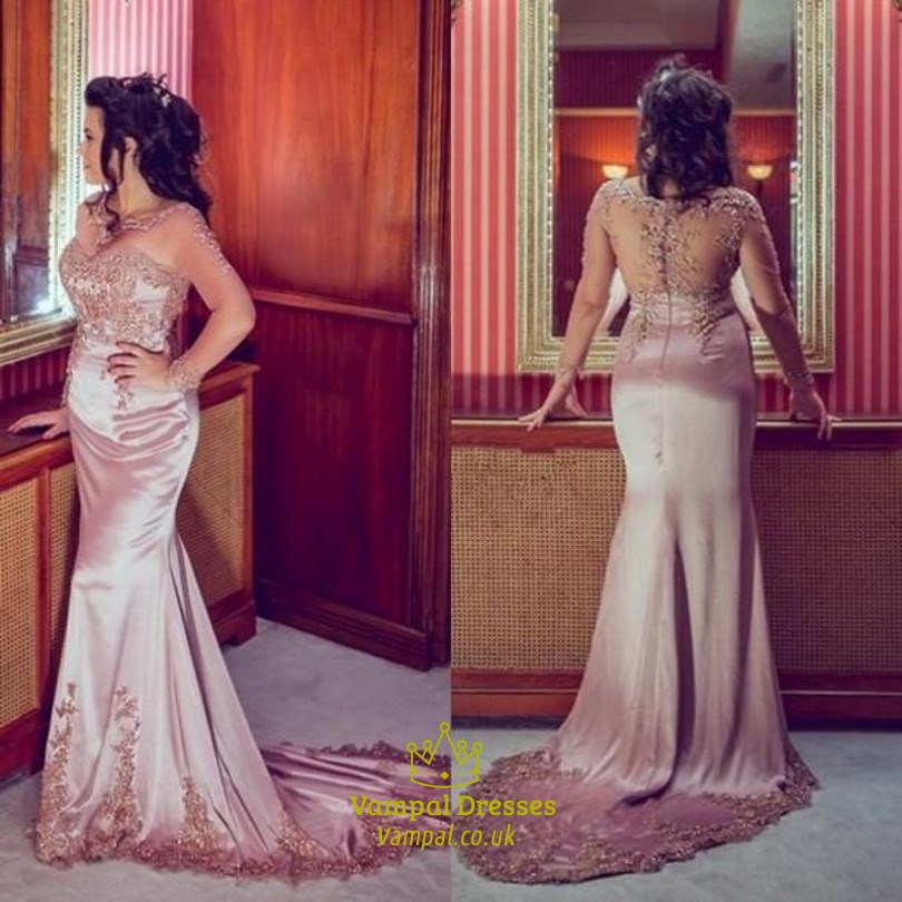Meerjungfrau-Prom-Kleid mit langen Ärmeln, transparentem Illusionsoberteil und Schleppe