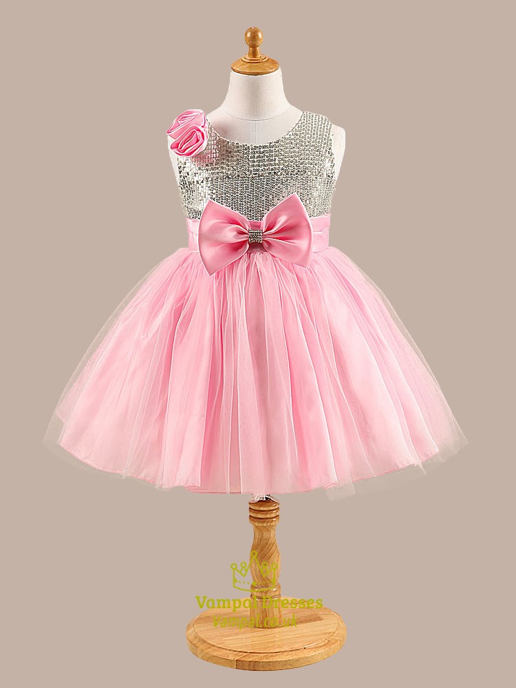 A-Linien Knielanges Blumenmädchenkleid Mit Pailletten Und Schleife