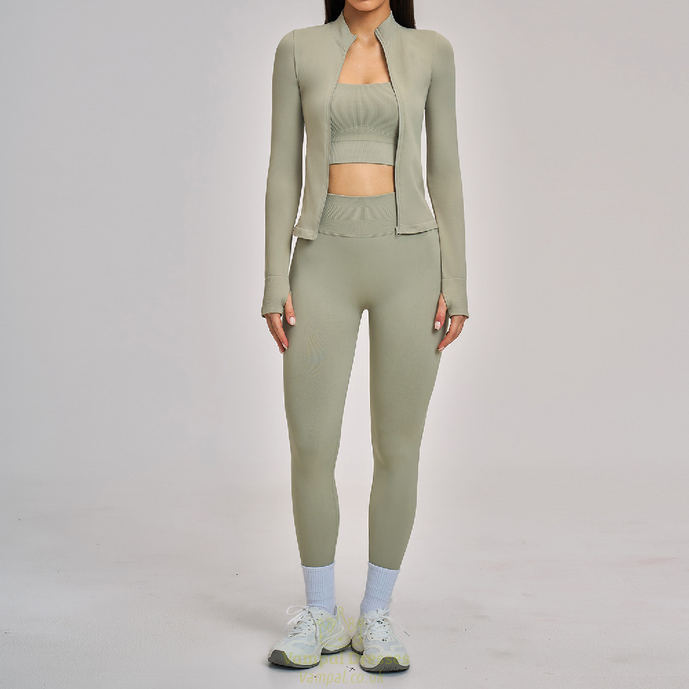 Nahtloses Yoga Set 3 Piece Langarm Fitness Outfit