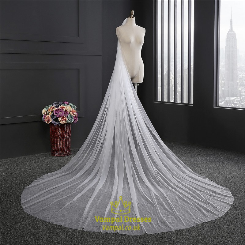 Einlagiger Kathedralenlänge Hochzeitsschleier Mit Geschnittener Kante
