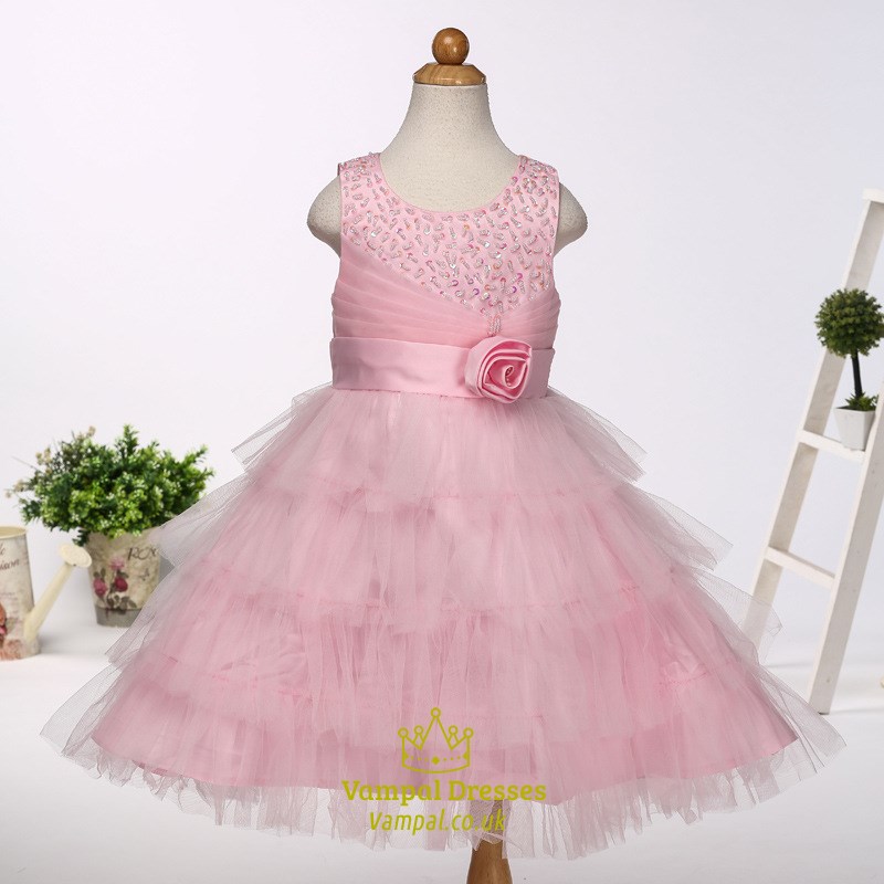 Rosa Knielanges Ballkleid Blumenmädchenkleid Mit Rüschen